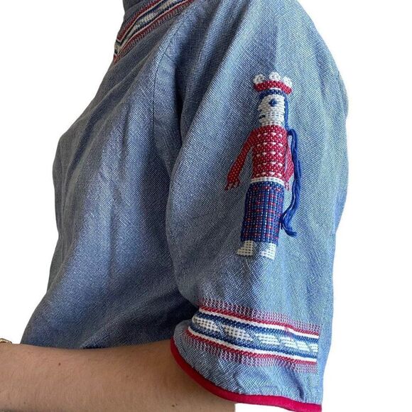 Vintage The Ranch Boutique Handwoven In Guatemala Denim Embroidered Boho Tunic S - Picture 5 of 9
